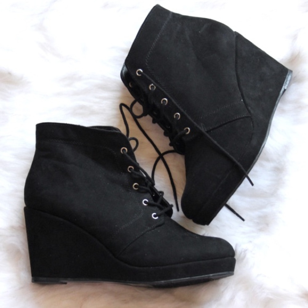 Black suede lace up ankle booties